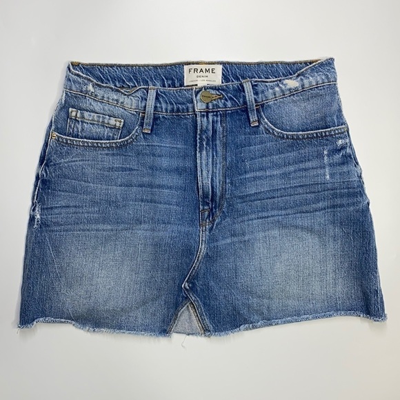 FRAME Raw Hem Denim Jean Mini Skirt Size 27 - Picture 1 of 7